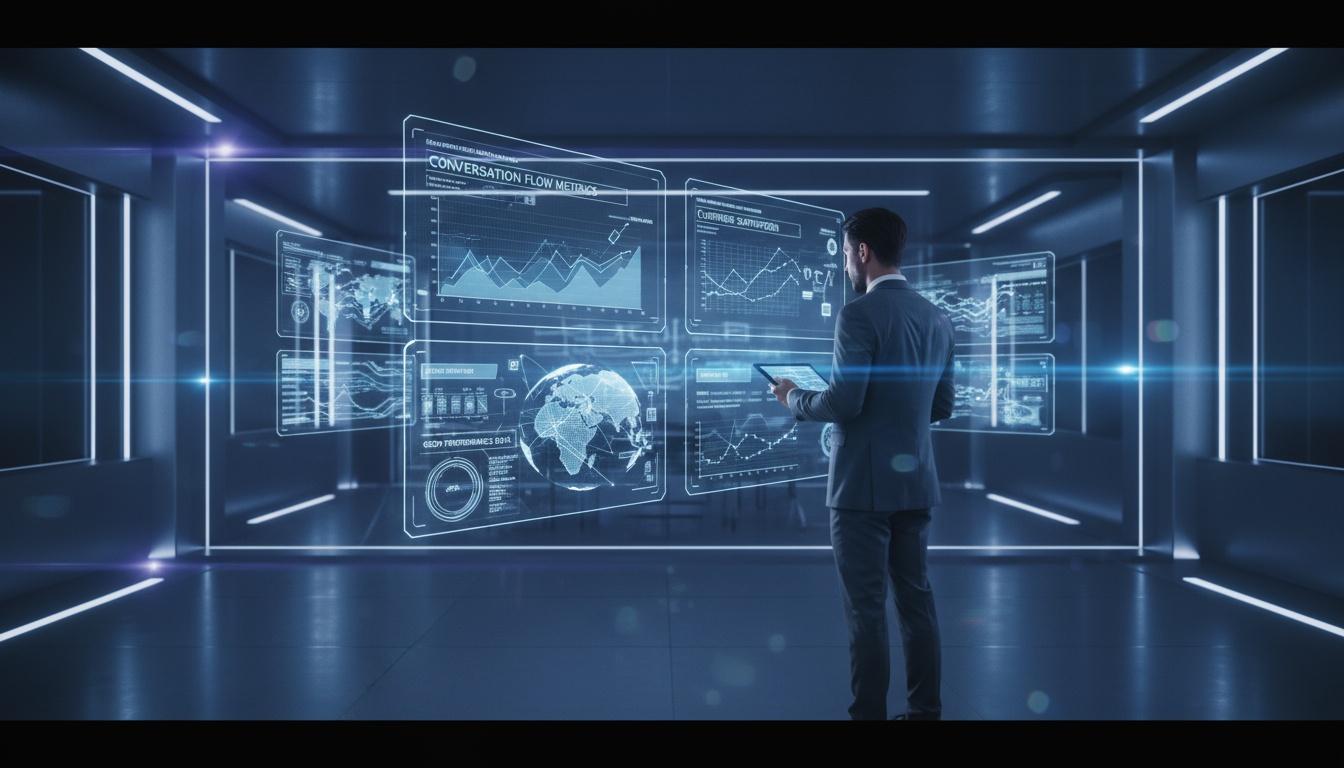 conversational AI Analytics im Rivo.ai Business-Dashboard Business-Dashboard mit conversational AI Metriken, Kundenzufriedenheit und GEO-Performance auf Rivo.ai