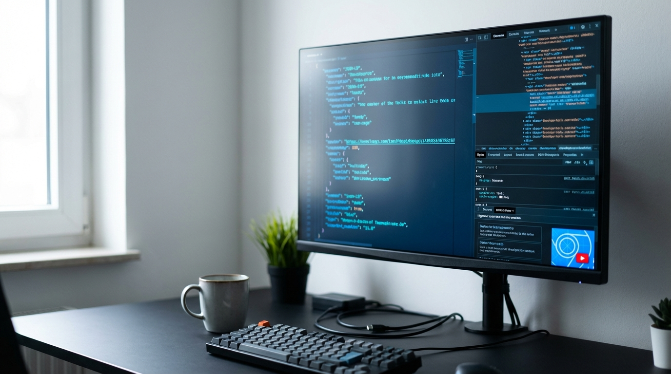 Screenshot einer JSON-LD Implementierung im Code-Editor mit Browser-Tools, LLM strukturierte Daten sichtbar
