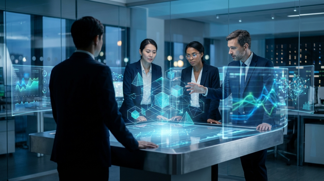 Team analysiert Daten, um von KI erkannt werden Business-Team an Monitoren analysiert Website-Analytics und strukturiertes Markup, damit Seiten von KI erkannt werden.