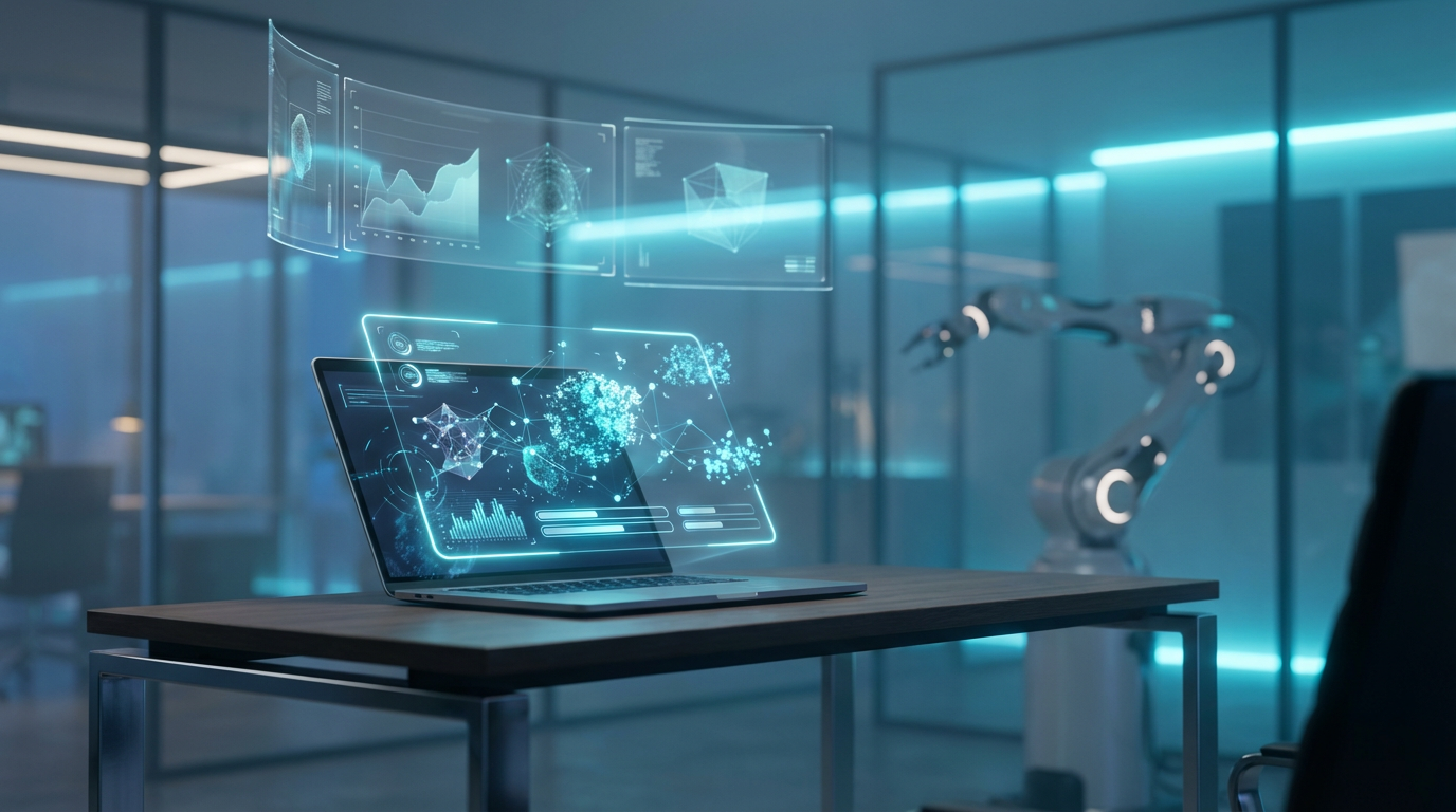 Laptop mit Rivo.ai Dashboard zeigt ChatGPT-Metriken im Büro, wie Unternehmen optimieren für ChatGPT durch Analyse