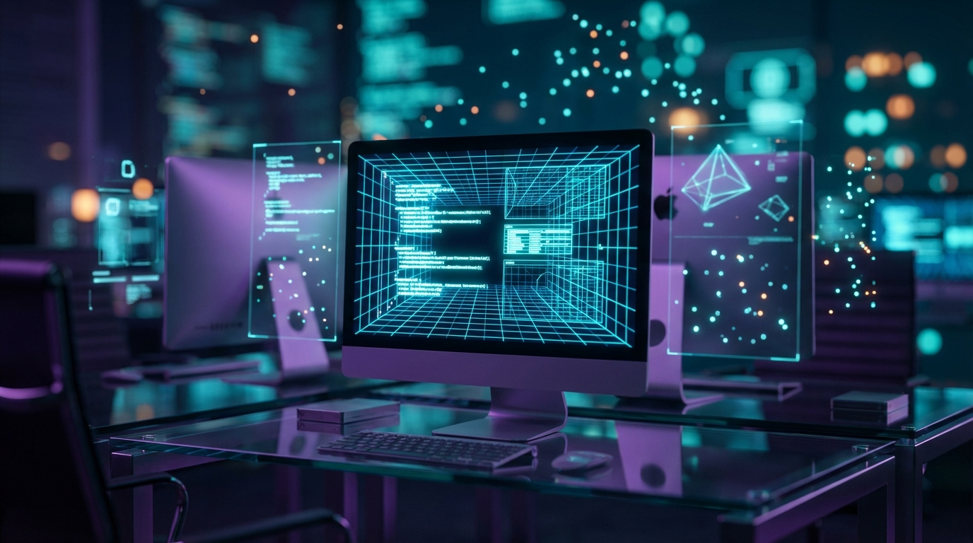 Nahaufnahme eines Monitors mit Schema.org JSON-LD-Code, AI Answer Engine Optimization sichtbar am Dev-Arbeitsplatz.