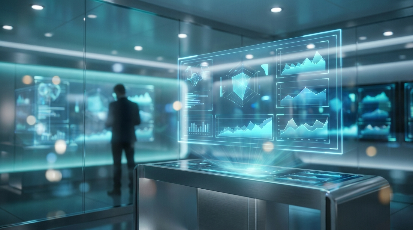 Analytics-Dashboard zeigt AI-readable Content Sichtbarkeitsmetriken und LLM-Vergleichsdiagramme auf großem Bildschirm