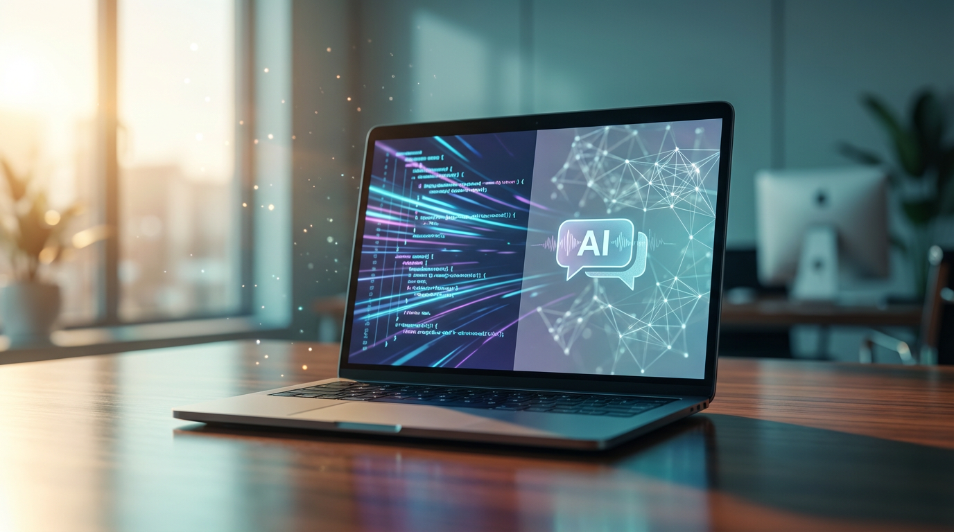 ChatGPT Inhalte nutzen: Schema.org & Firmeninfo Nahaufnahme eines Laptops mit Schema-Markup und ChatGPT-Dialog zu Firmeninfos, ChatGPT Inhalte nutzen für strukturierte Daten