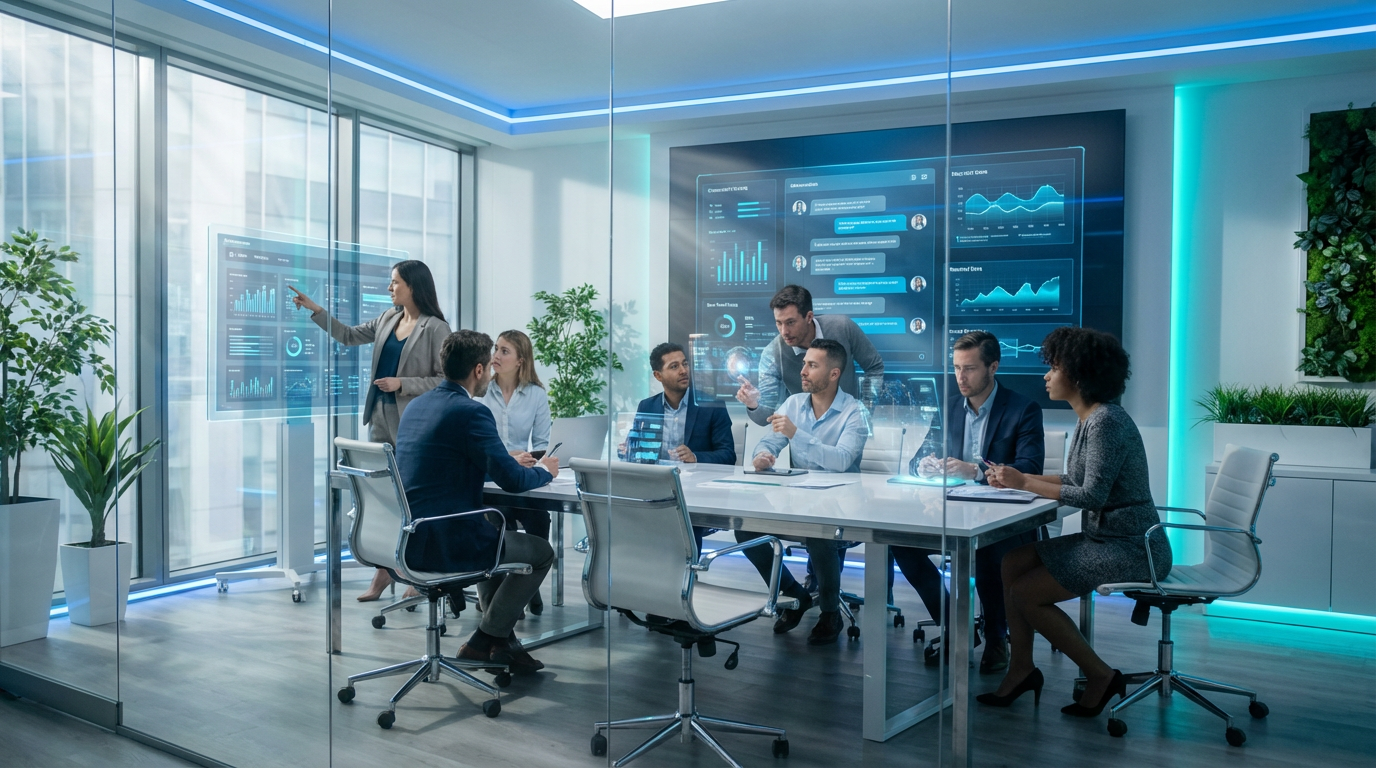 Marketingteam analysiert: ChatGPT Inhalte nutzen Diverse Marketingteam im modernen Büro analysiert ChatGPT Antworten auf Monitoren; ChatGPT Inhalte nutzen für Kampagnenplanung.