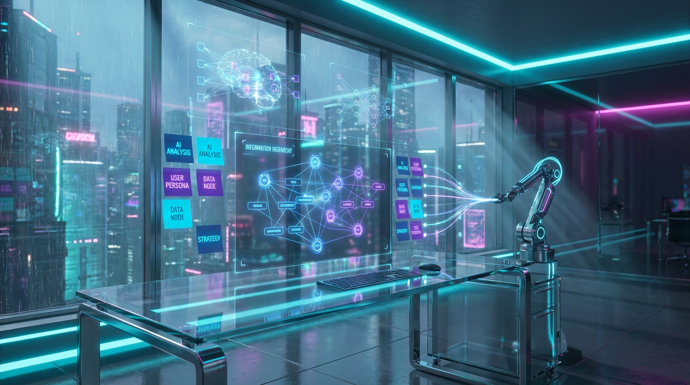 Moderner Workspace mit Content-Strategie-Board und bunten Notizen - Checkliste für KI Sichtbarkeit sichtbar