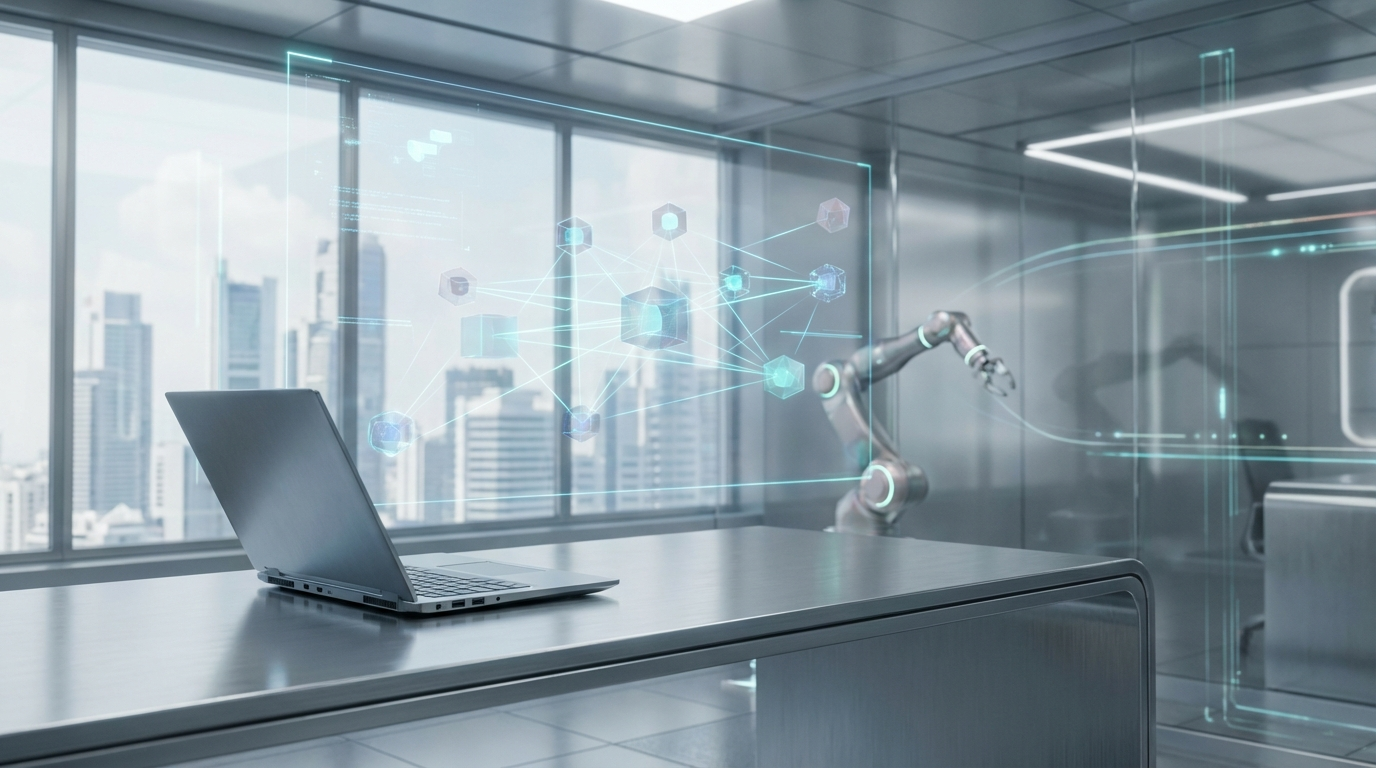 Laptopbildschirm mit JSON-LD Schema.org Code in modernem Büro, Datenformate für ChatGPT visuell dargestellt