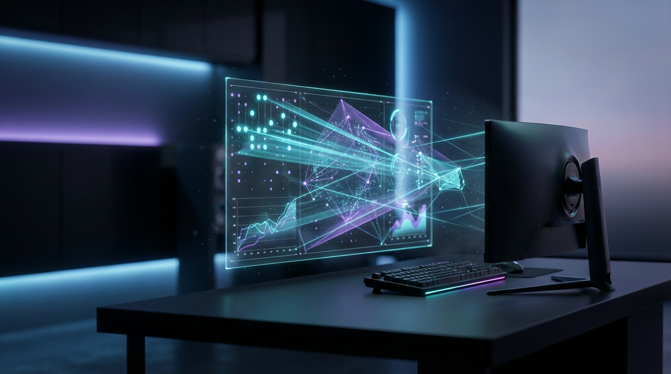 Business-Analytics-Dashboard auf Monitor zeigt Local SEO ChatGPT-Metriken und lokale Suchperformance in modernem Büro