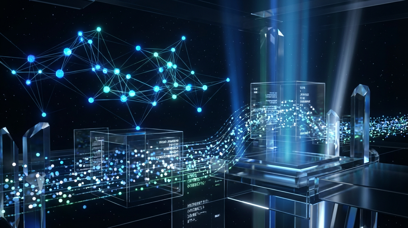 Content-Struktur für LLMs: Neuronales Text-Mapping Digitale Illustration eines neuronalen Netzwerks, das Textfluss und Content-Struktur für LLMs zeigt.