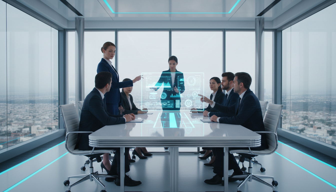 Professionelles Team diskutiert LLM Optimierung und digitale Strategie, Laptop mit Analyse-Dashboard