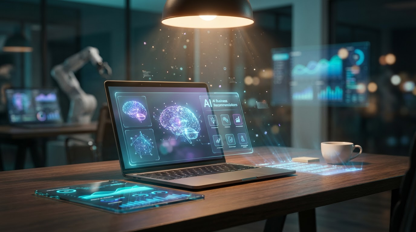 Moderner Schreibtisch mit Laptop, Tablet, Kaffeetasse und Notizen - Perplexity vs ChatGPT vs Google im Business-Vergleich