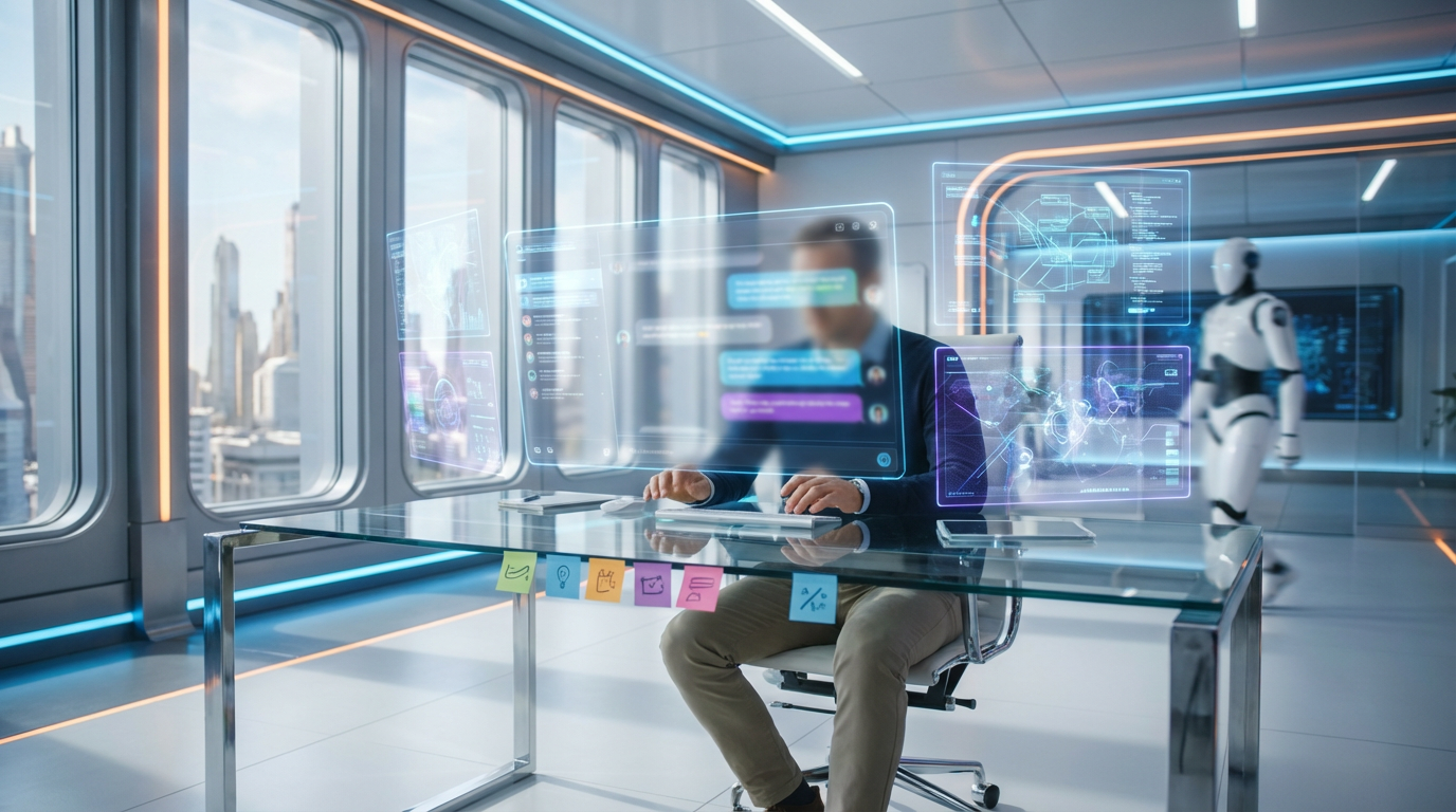 Content-Stratege am Laptop mit ChatGPT auf dem Bildschirm, Sticky Notes – Wie optimiere ich Inhalte für ChatGPT