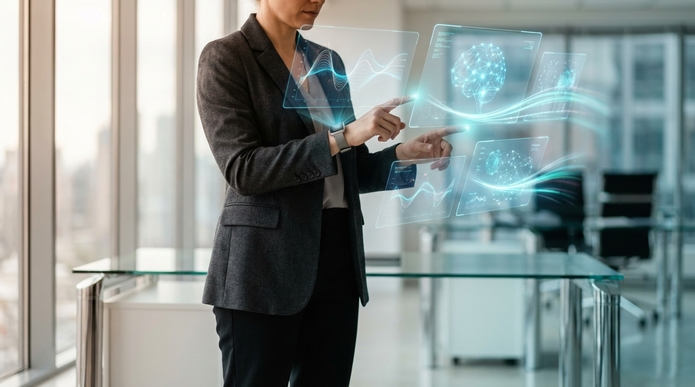 Moderner Business-Profi analysiert ChatGPT- und LLM-Dashboards am Bildschirm – wie trainieren LLMs sichtbar wird.